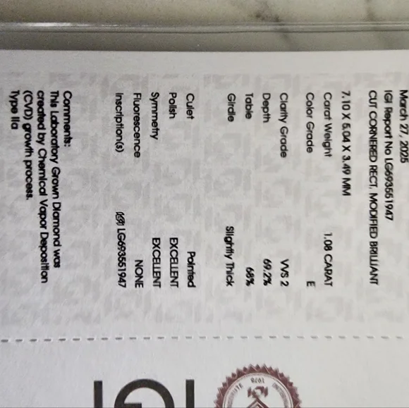 9.02 Total CT Lab Grown Platinum Engagement Ring  IGI Size 6 - Picture 15 of 16